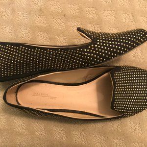 Zara Ladies  gold / black  ballet flat shoes